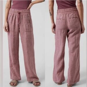 Athleta Cabo Linen Casual Wide Leg Tawny Rose Pants Size 14